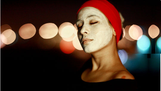 External Beauty and Youth? - or - Internal Beauty and Wisdom? woman wearing a turban and with a mud or clay mask on her face