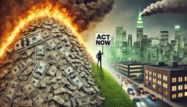 Addressing Economic Barriers to Climate Action During the Fourth Turning A compelling illustration of the "Fourth Turning" concept could feature a symbolic image of a weathered hourglass, with sand running down.