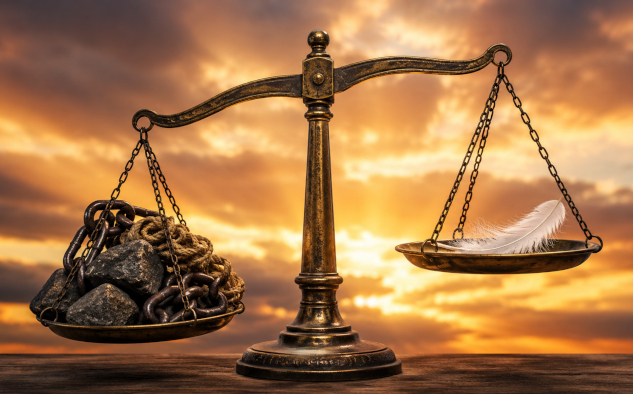 How to Make Decisions That Bring Inner Peace an old fashioned scale with heavy items on one side, and a white feather balancing out the weight on the other side